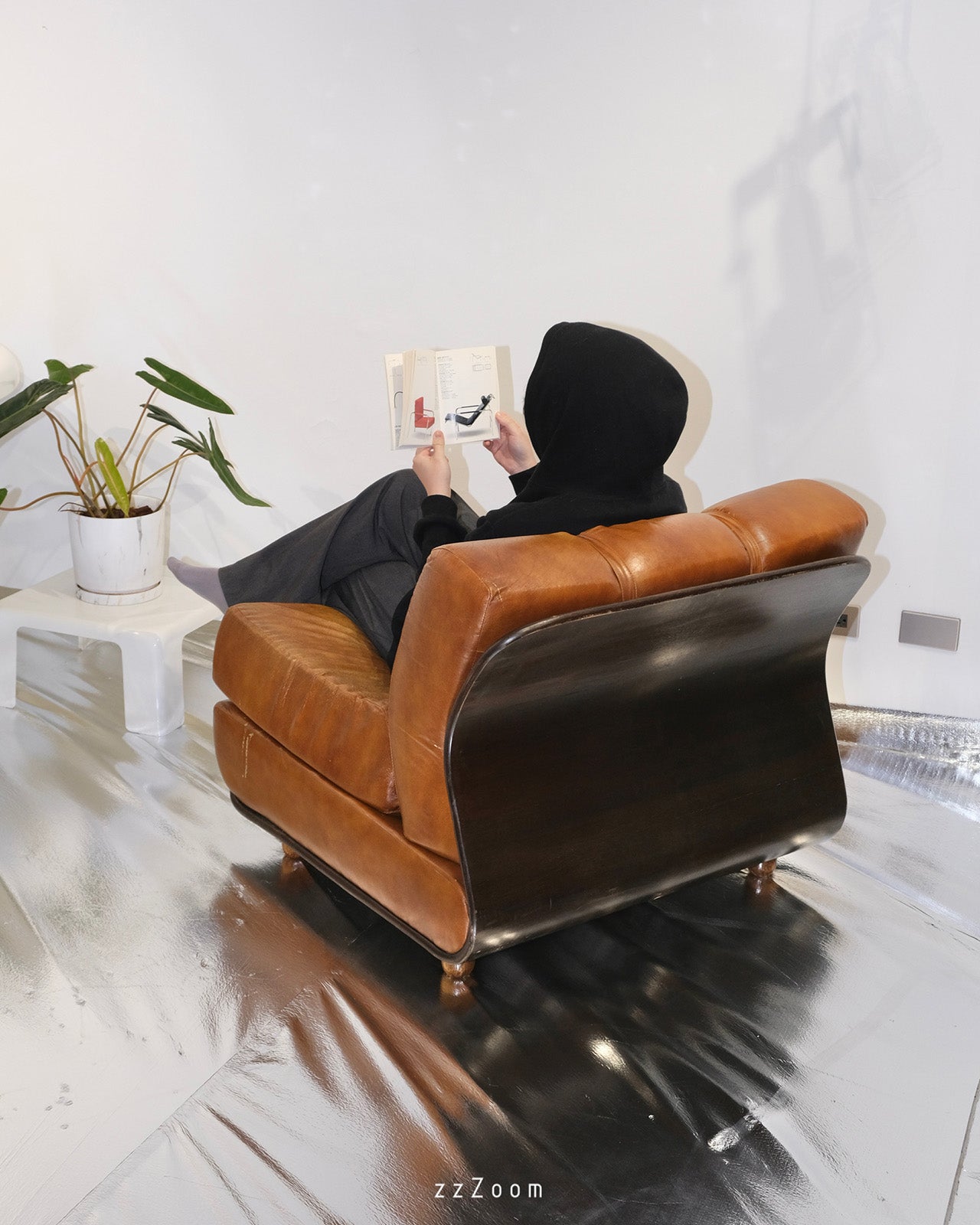 Vintage Italian modular sofa wood and leather by Aemmeci Selezione Bologna, 1970s