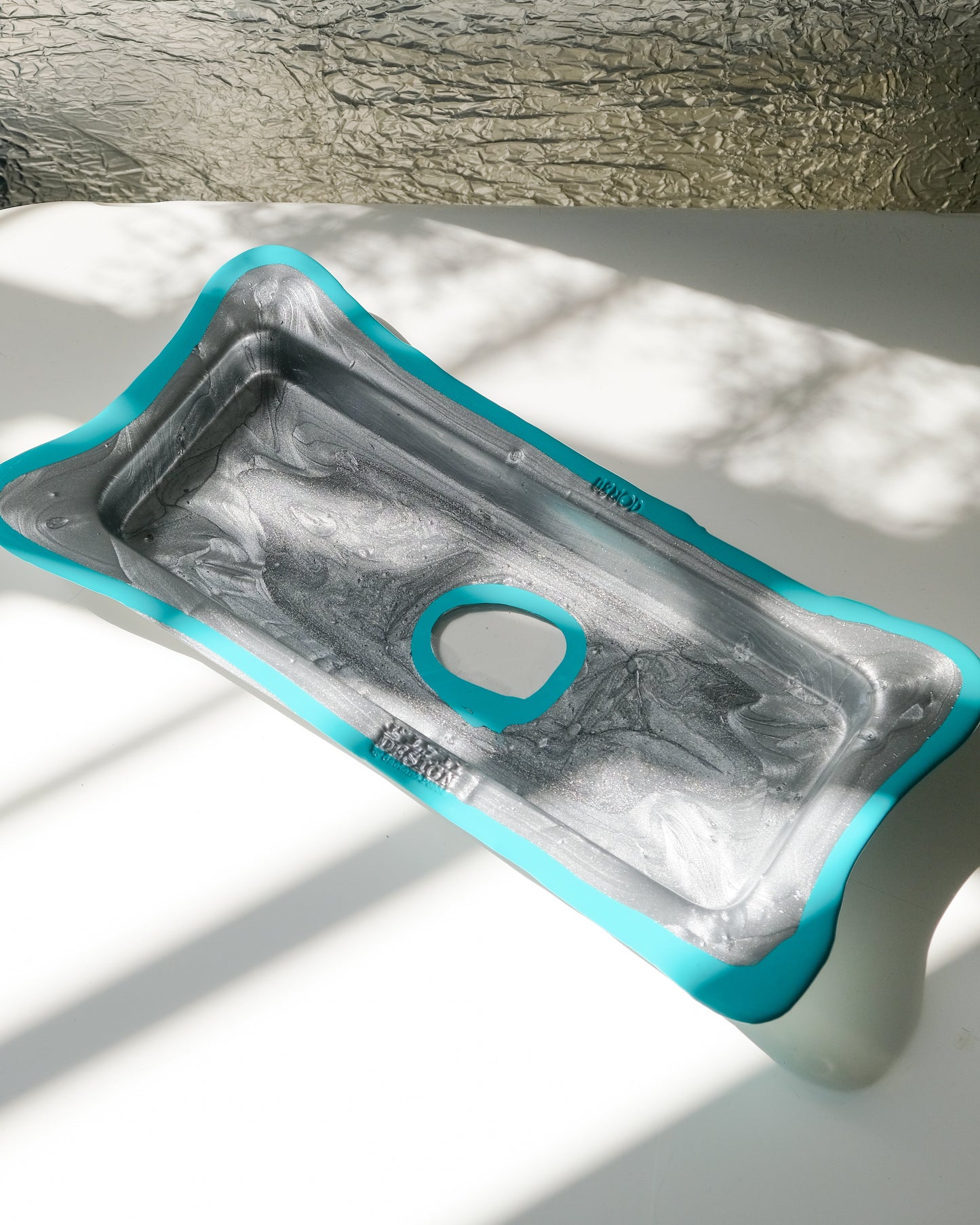 Try Tray Rectangular (S) design by Gaetano Pesce for Fish Design,Silver/Matt Turquoise