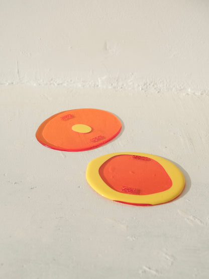 Set of 2 Table-Mates Small design by Gaetano Pesce for Fish Design,Matt Pastel Yellow/Clear Orange