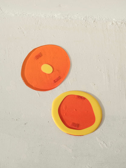 Set of 2 Table-Mates Small design by Gaetano Pesce for Fish Design,Matt Pastel Yellow/Clear Orange