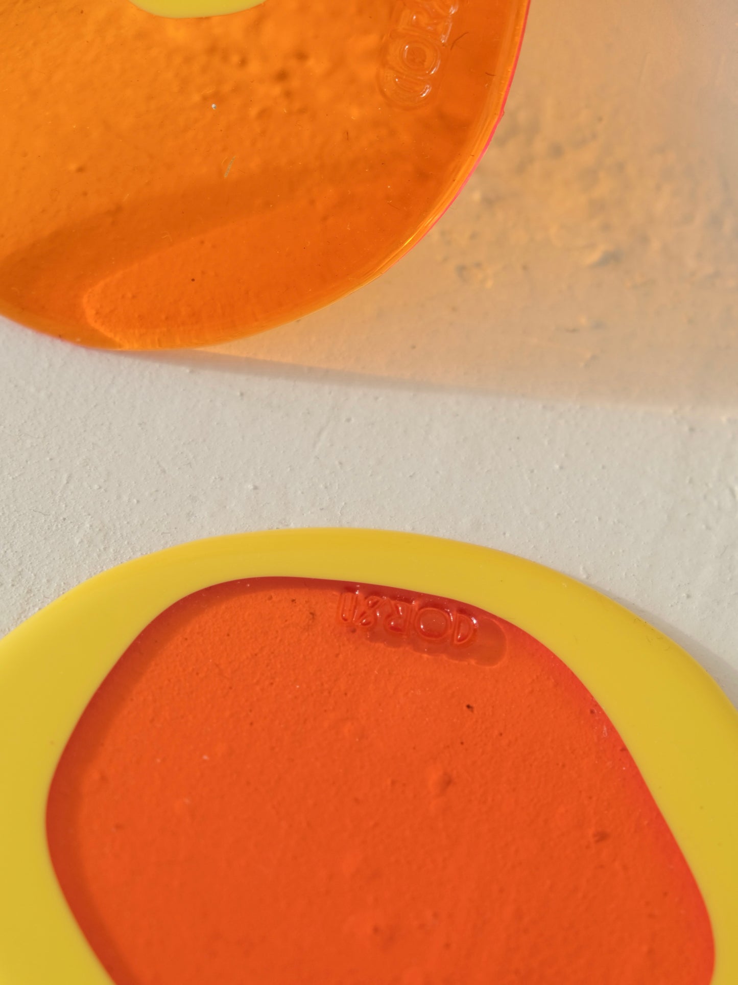 Set of 2 Table-Mates Small design by Gaetano Pesce for Fish Design,Matt Pastel Yellow/Clear Orange