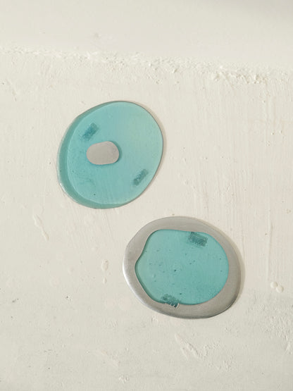 Set of 2 Table-Mates Small design by Gaetano Pesce for Fish Design,Matt Silver/Clear Aqua