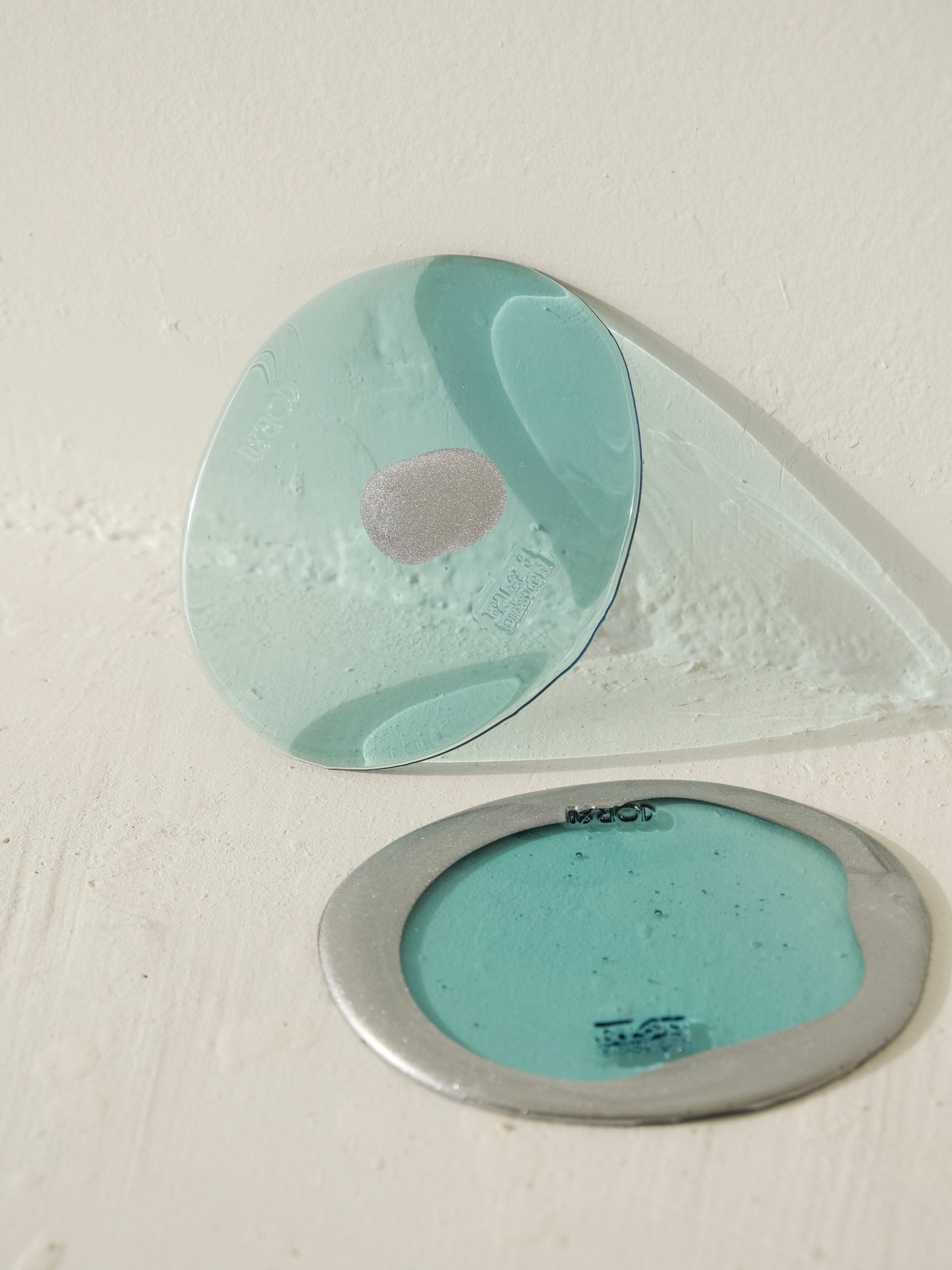 Set of 2 Table-Mates Small design by Gaetano Pesce for Fish Design,Matt Silver/Clear Aqua