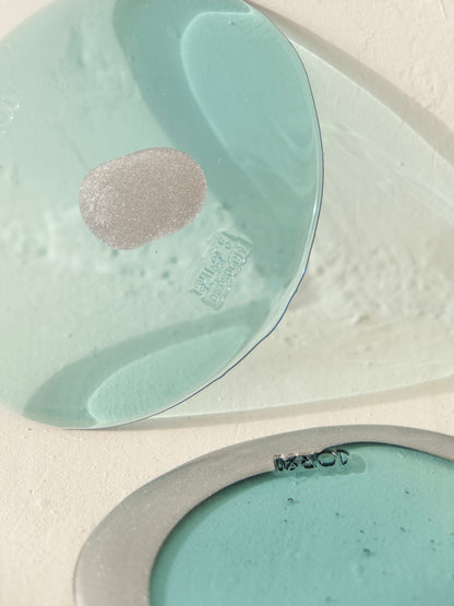 Set of 2 Table-Mates Small design by Gaetano Pesce for Fish Design,Matt Silver/Clear Aqua