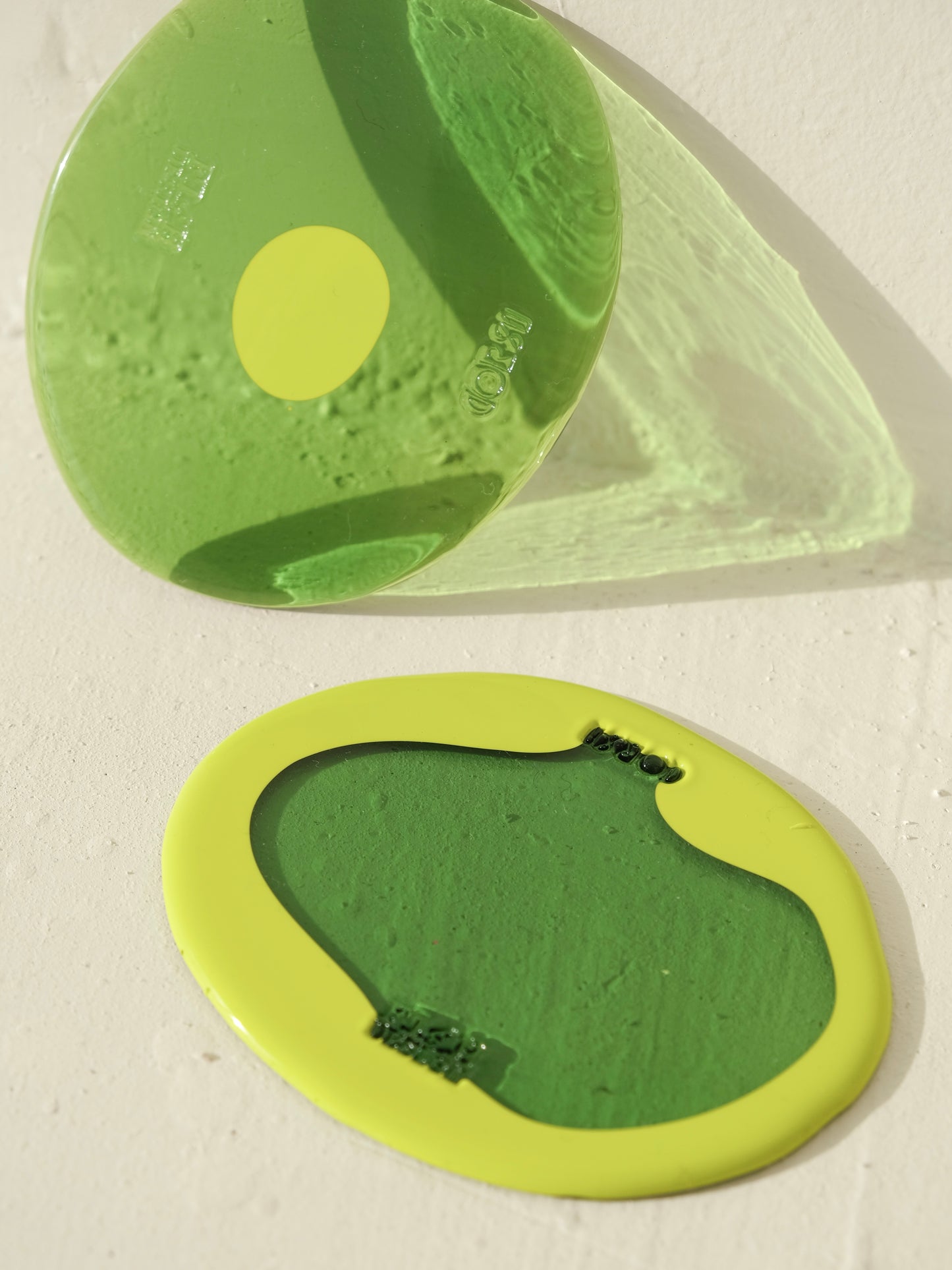 Set of 2 Table-Mates Small design by Gaetano Pesce for Fish Design,Matt Flou Yellow/Clear Grean