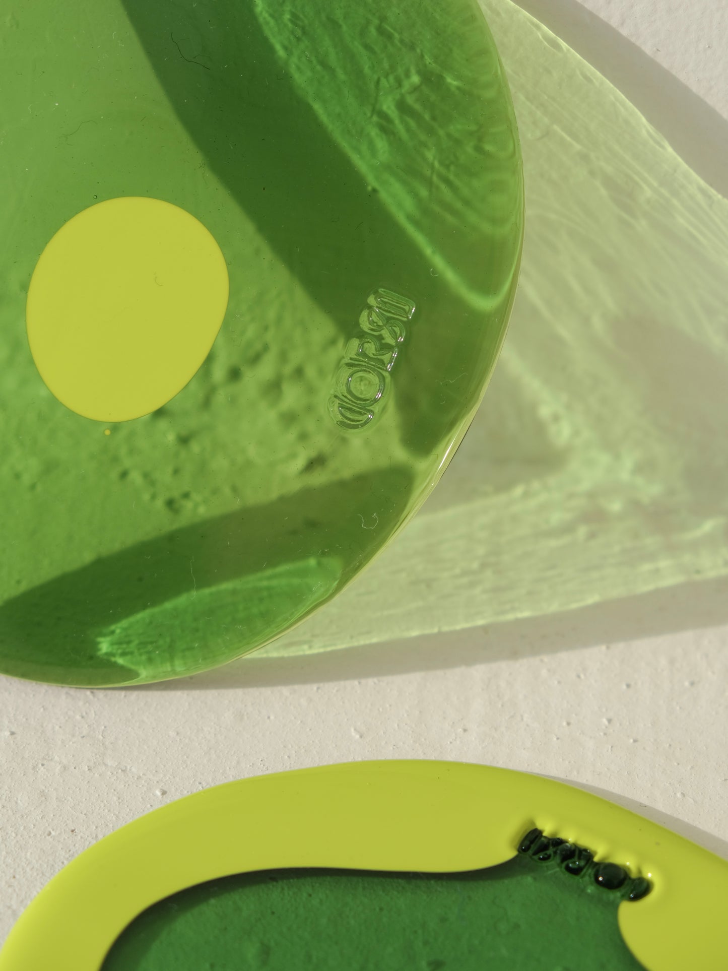 Set of 2 Table-Mates Small design by Gaetano Pesce for Fish Design,Matt Flou Yellow/Clear Grean