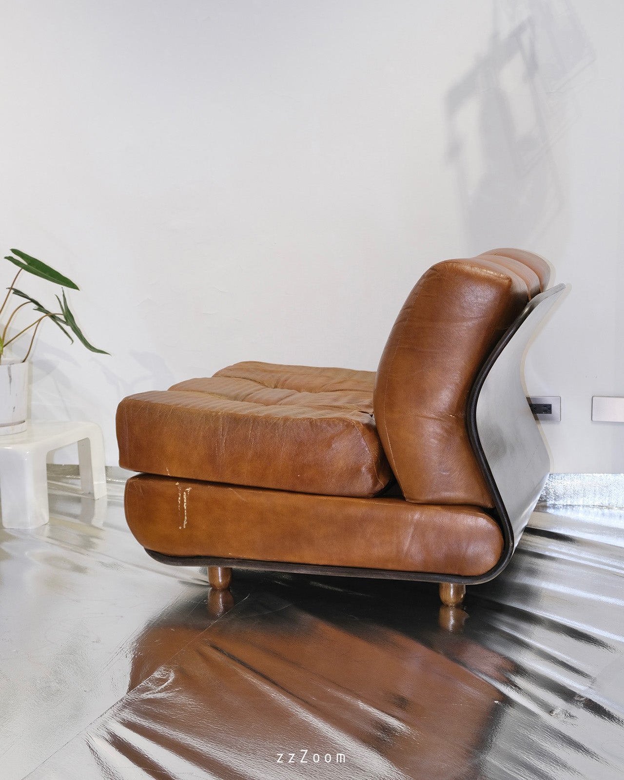 Vintage Italian modular sofa wood and leather by Aemmeci Selezione Bologna, 1970s