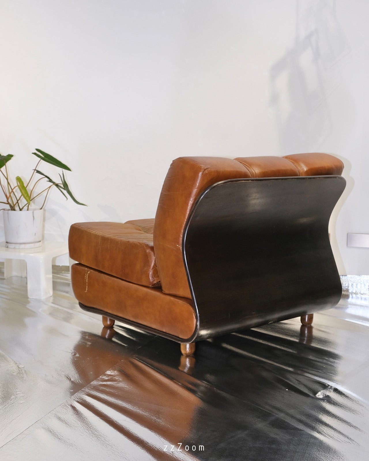 Vintage Italian modular sofa wood and leather by Aemmeci Selezione Bologna, 1970s