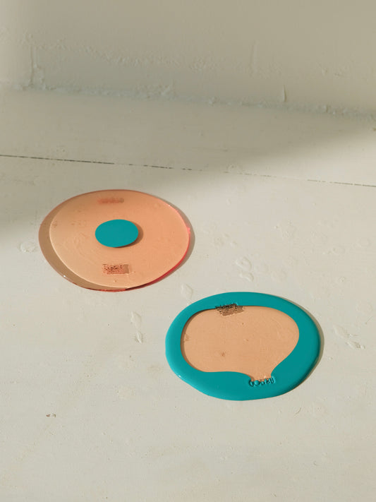 Set of 2 Table-Mates Small design by Gaetano Pesce for Fish Design,Turquoise/Clear Ruby