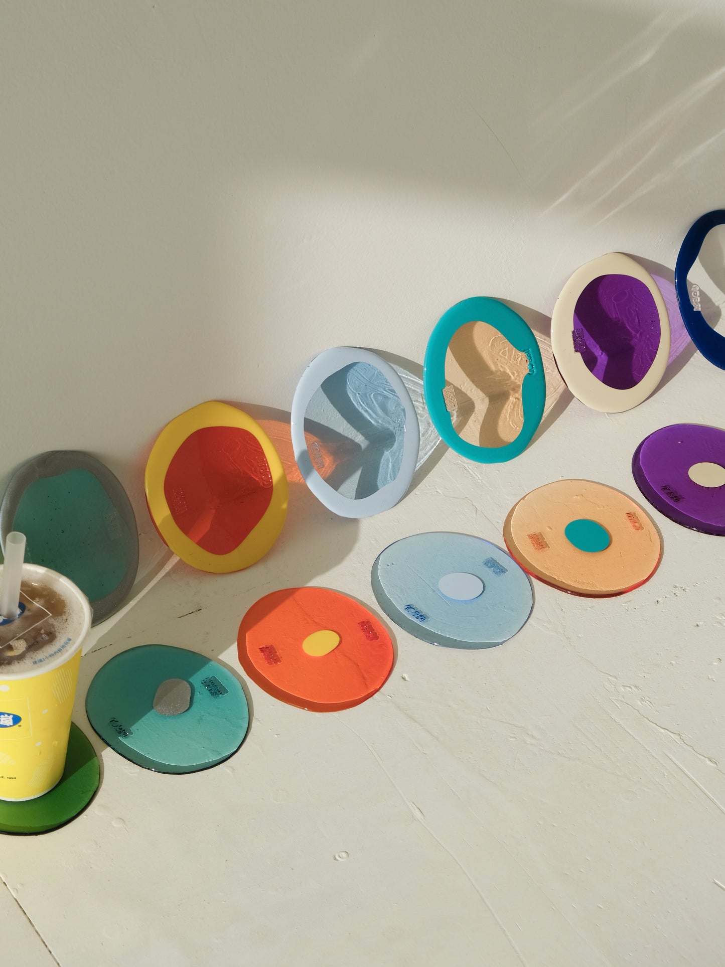 Set of 2 Table-Mates Small design by Gaetano Pesce for Fish Design,Matt Silver/Clear Aqua