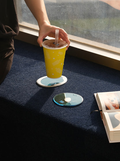 Set of 2 Table-Mates Small design by Gaetano Pesce for Fish Design,Matt Silver/Clear Aqua