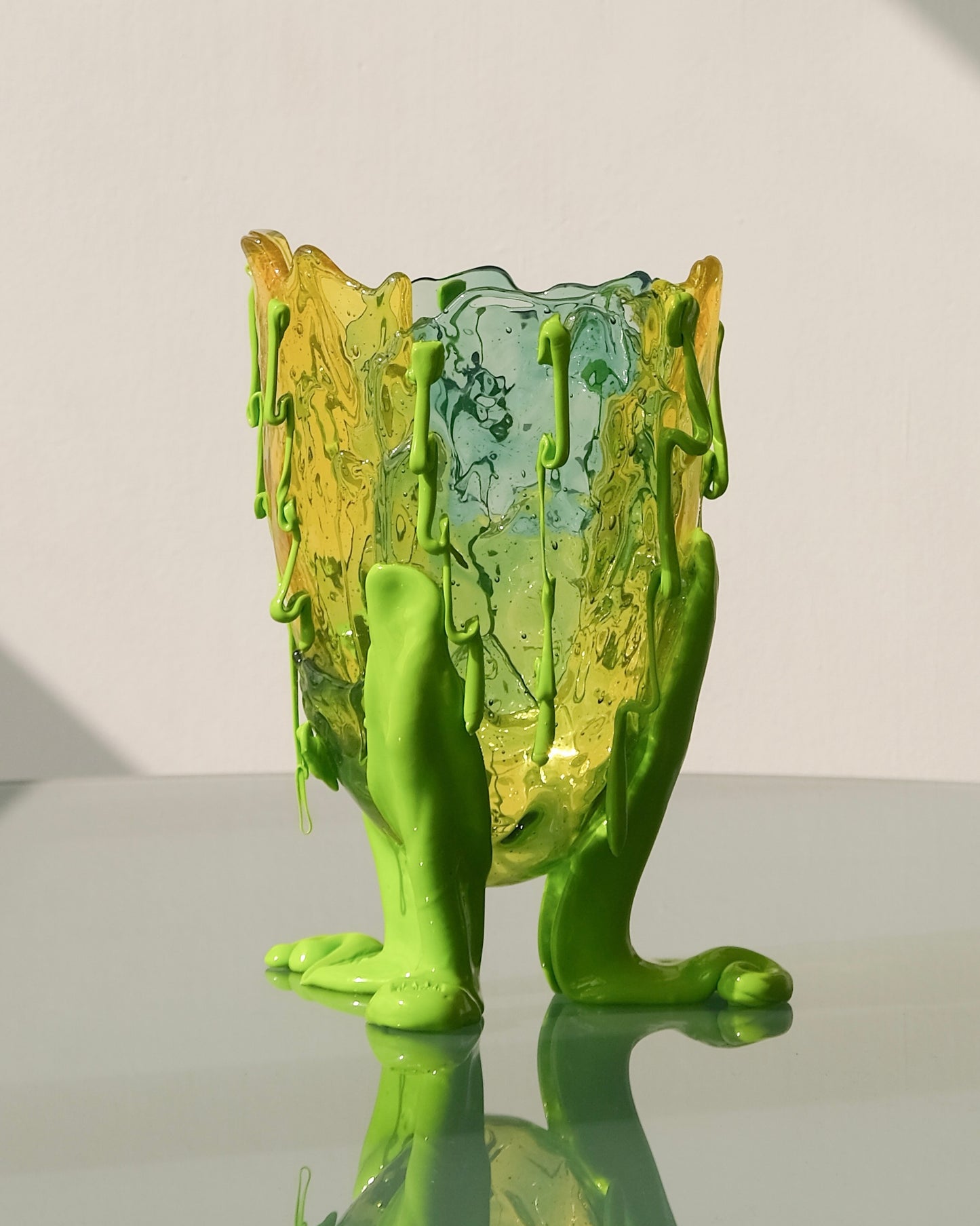 Clear Special Vase(M) design by Gaetano Pesce for Fish Design,Clear Aqua/Clear Yellow/Matt Lime