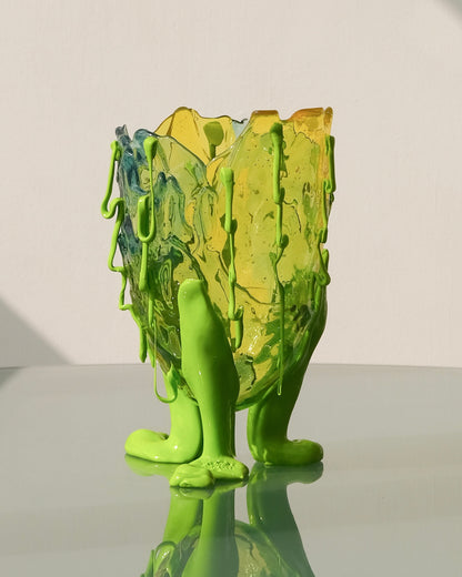 Clear Special Vase(M) design by Gaetano Pesce for Fish Design,Clear Aqua/Clear Yellow/Matt Lime