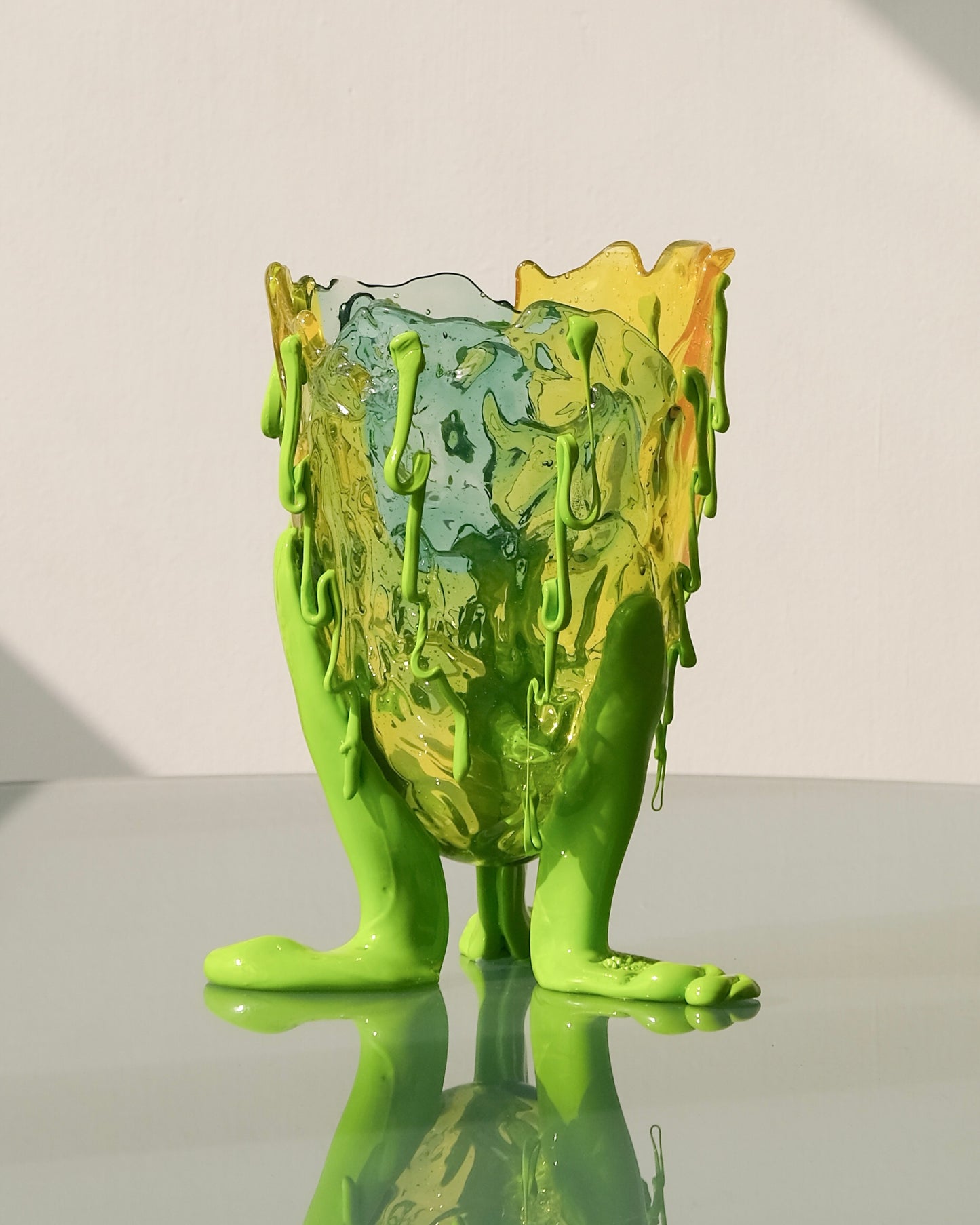 Clear Special Vase(M) design by Gaetano Pesce for Fish Design,Clear Aqua/Clear Yellow/Matt Lime