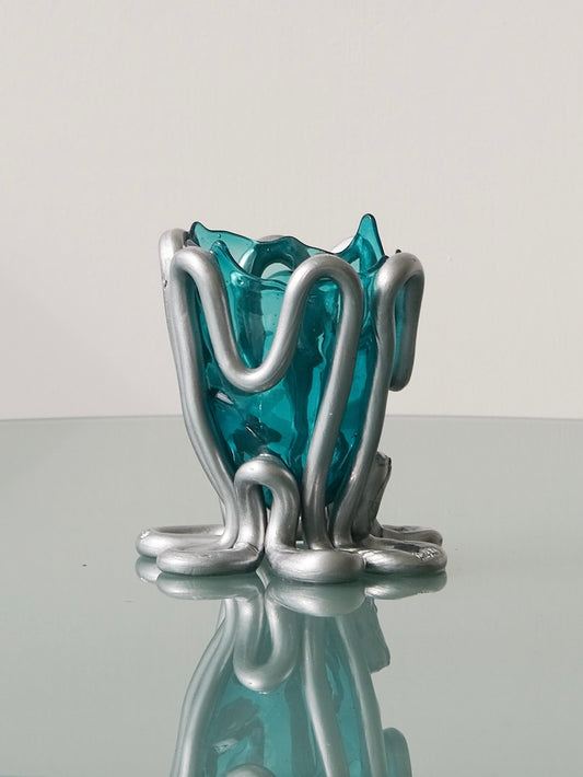 Indian Summer Vase(S) design by Gaetano Pesce for Fish Design,Clear Emerald/Matt Silver