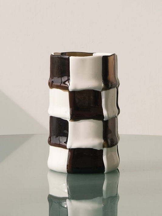 Bamboo Vase(L) design by Enzo Mari for Lezioni by Enzo Mari collection,Clear Dark Grey/Matt White