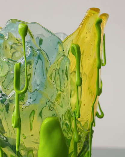 Clear Special Vase(M) design by Gaetano Pesce for Fish Design,Clear Aqua/Clear Yellow/Matt Lime